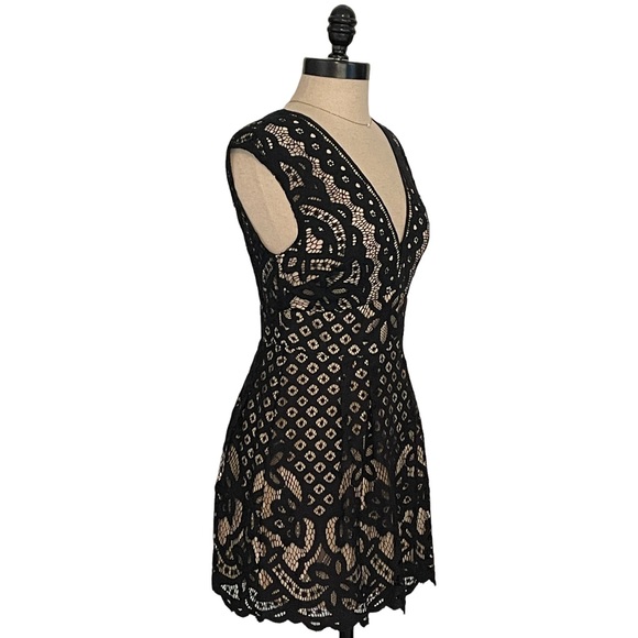Free People One Million Lovers Black Lace Overlay Mini Dress. - Picture 5 of 8